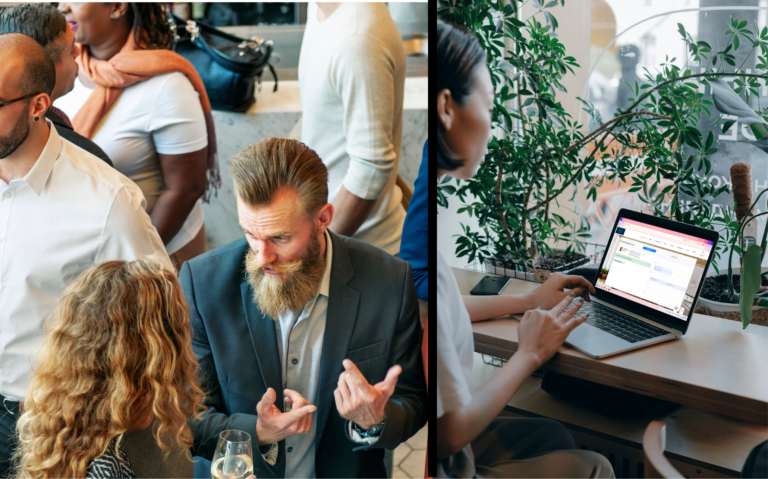 Un échange entre participants à lieu en physique et un échange visio à lieu à côté